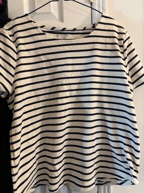 Marled White & Black Striped Short Sleeve Top